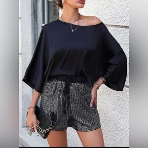 Shein Batwing Sleeve Top and Sequin Shorts Large New